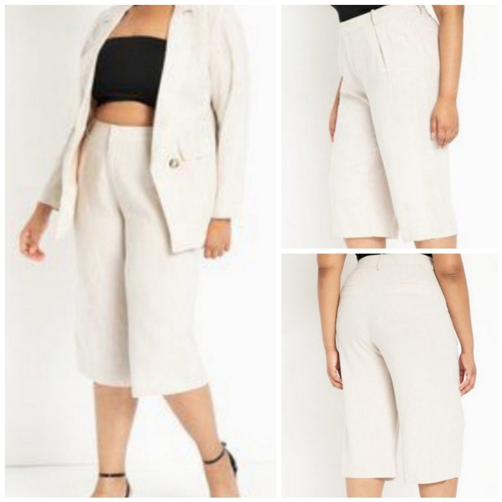 ELOQUII Linen High Rise Culotte Wide Leg Pants Size 24 - Picture 7 of 12